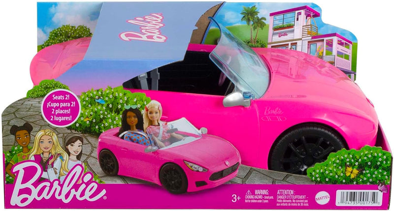 Barbie Convertible 2-Seater Vehicle Pink Car with Rolling Wheels 