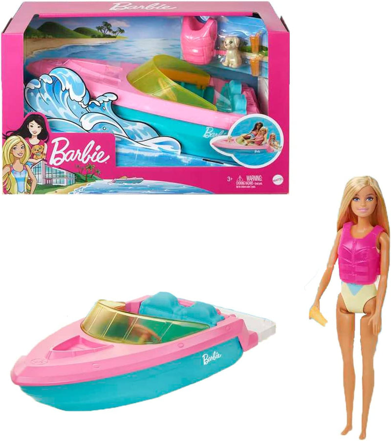 Barbie Doll and Boat Playset with Pet Puppy