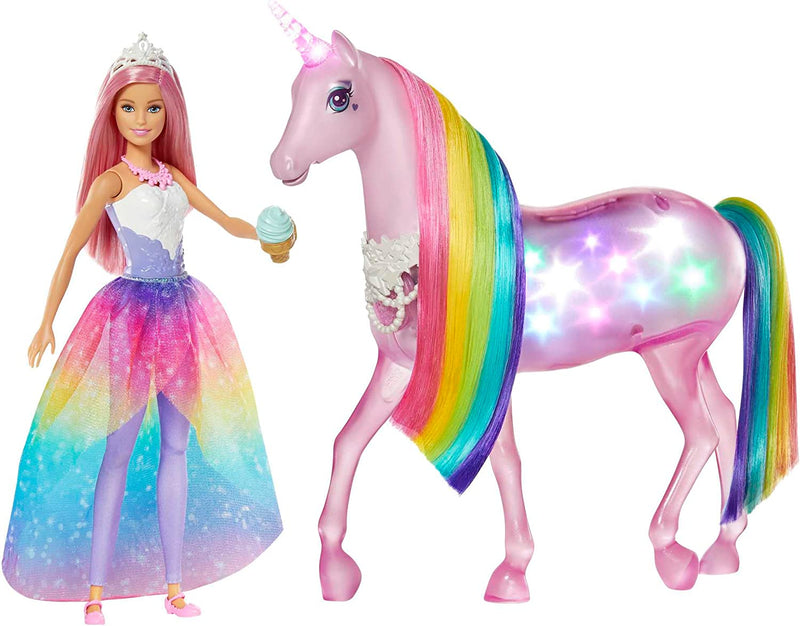 Barbie Dreamtopia Magical Lights Unicorn with Rainbow Mane Doll