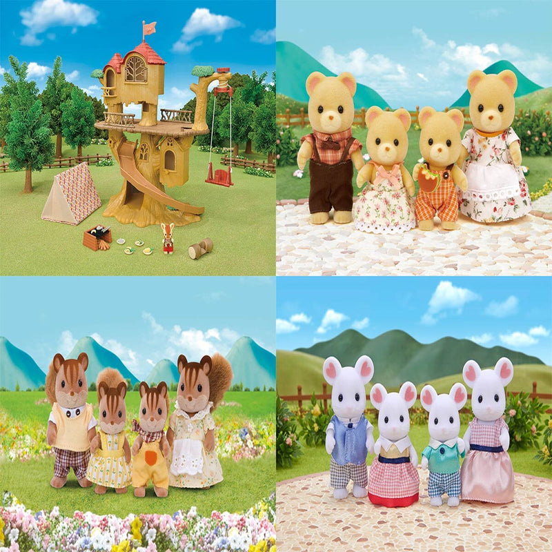 Sylvanian Adventure Tree House Gift Set Camping Edition & 3 Family Bundle Sets (3+ Years)