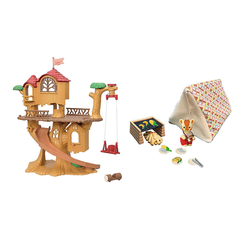 Sylvanian Adventure Tree House Gift Set Camping Edition & 3 Family Bundle Sets (3+ Years)