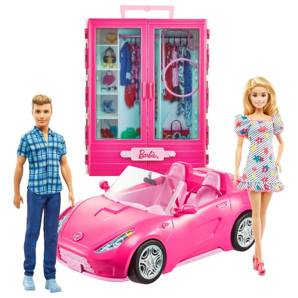 Barbie Dress Up and Go Closet and Convertible Car with 2 Dolls