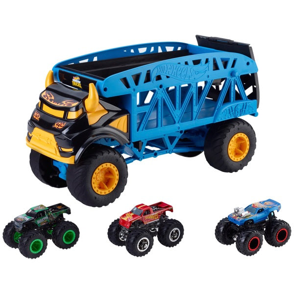 Hot Wheels Monster Mover and 3 Monster Trucks