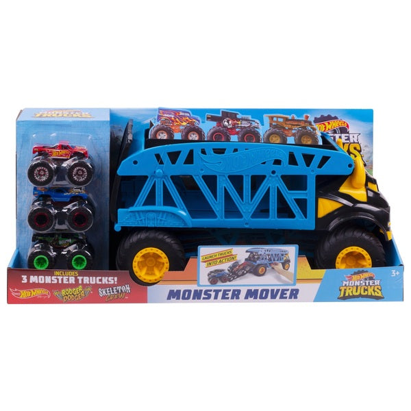 Hot Wheels Monster Mover and 3 Monster Trucks