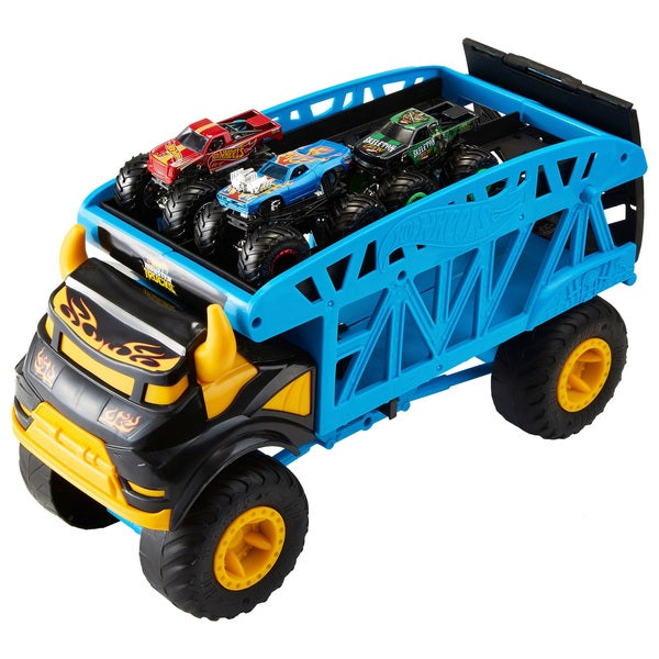 Hot Wheels Monster Mover and 3 Monster Trucks