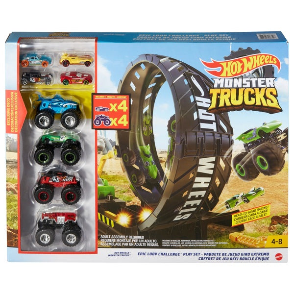 Hot Wheels Monster Trucks Epic Loop Challenge Playset with 8 Vehicles