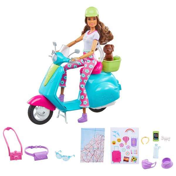 Barbie Holiday Fun Doll, Scooter and Accessories For 3 Yrs +