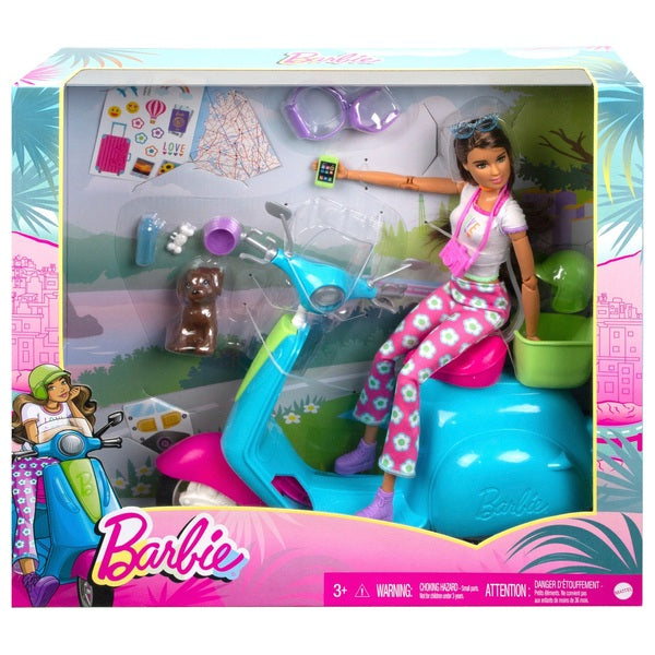 Barbie Holiday Fun Doll, Scooter and Accessories For 3 Yrs +