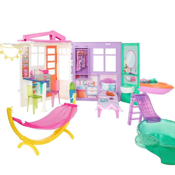 Barbie Holiday Fun Summer Beach House, Dolls and Accessories