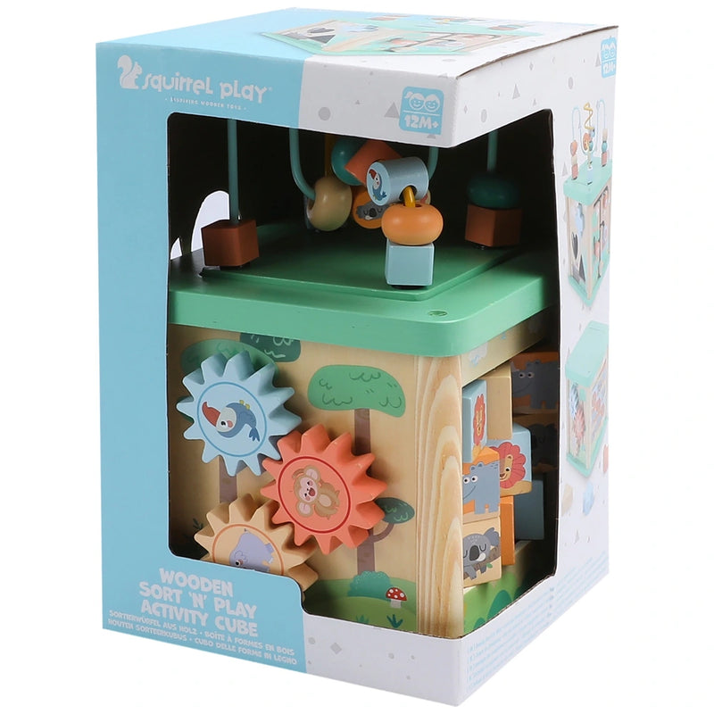 Squirrel Play Safari Wooden Sort & Play Activity Cube