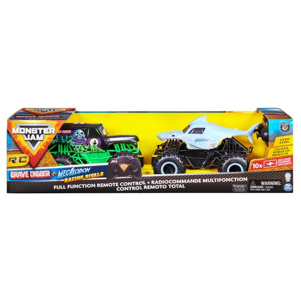 Monster Jam: Grave Digger Vs. Megalodon Racing Rivals Remote Control Trucks 1:24