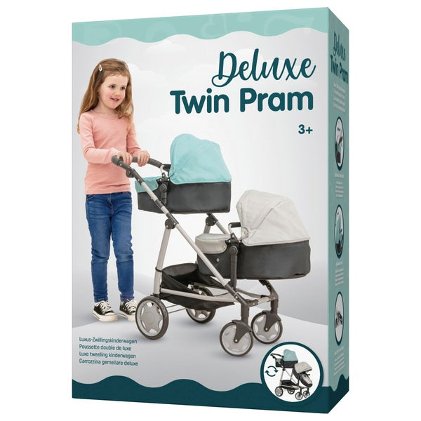 Kids Deluxe Twin Dolls Pram Pushchair Role Play Toy For 3 YRS+