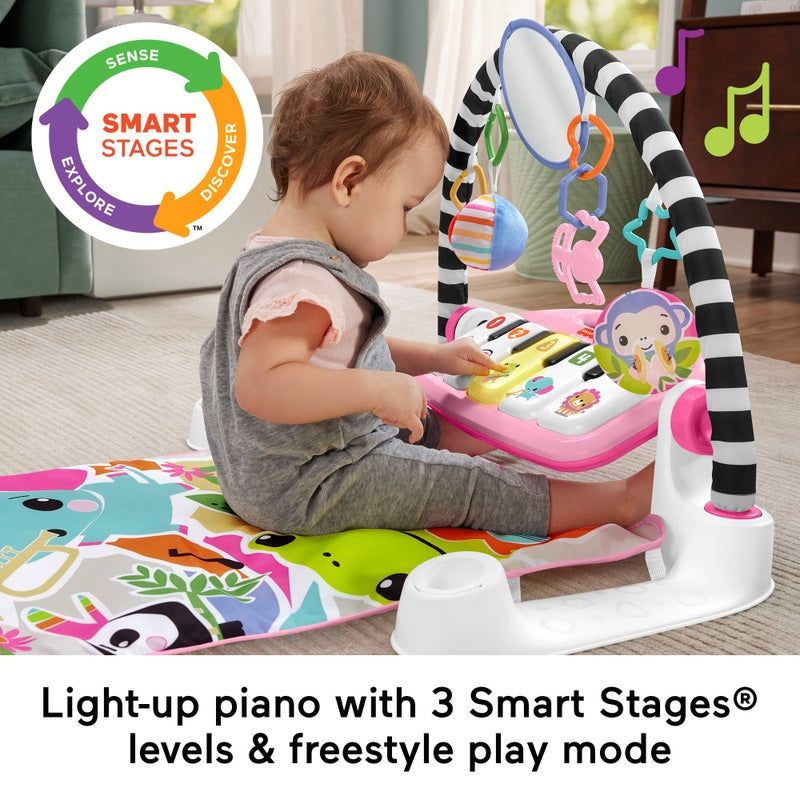 Fisher-Price Glow & Grow Kick & Play Piano Baby Gym Pink + Free Activity Book