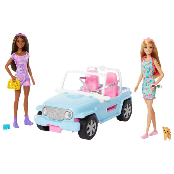 Barbie Jeep with 2 Dolls, Puppy and Accessories Set