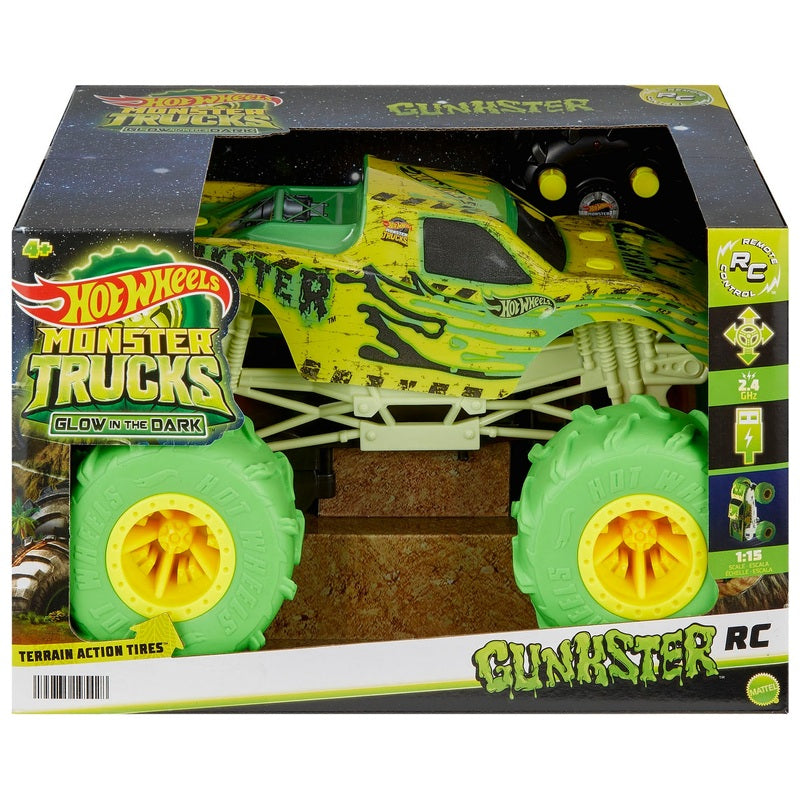 Hot Wheels RC Monster Truck Gunkster Glow (1:15) + Free Activity Book