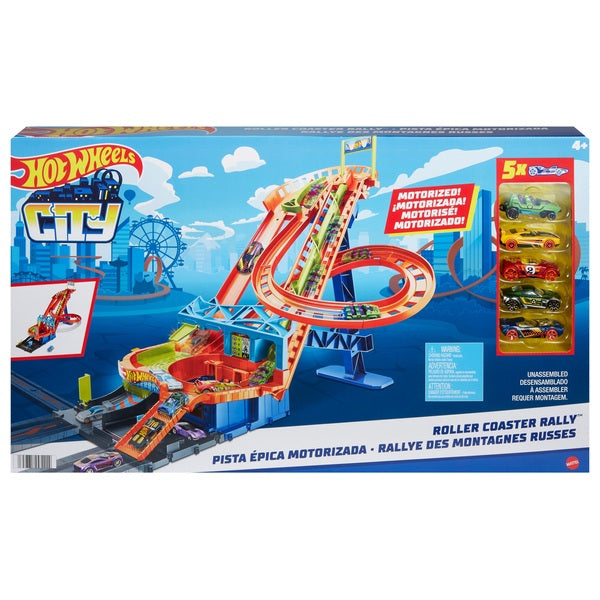 Hot Wheels City Roller Coaster Rally with 5 Diecast Vehicles