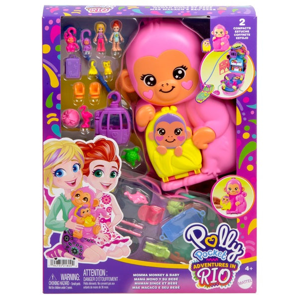 Polly Pocket Large Wearable Momma Monkey and Baby Playset