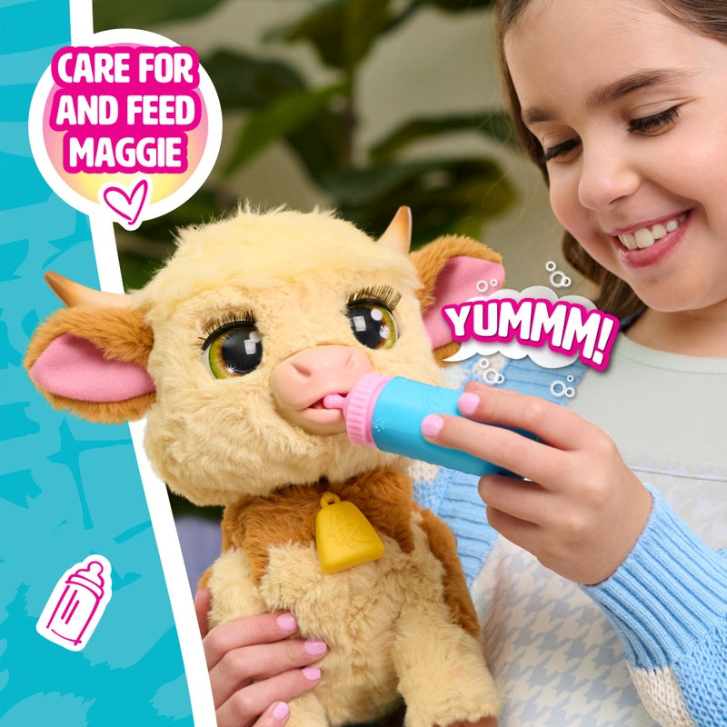FurReal Maggie the Feed & Follow Cow Interactive Plush Pet Toy + Free Activity Book