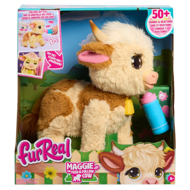 FurReal Maggie the Feed & Follow Cow Interactive Plush Pet Toy + Free Activity Book