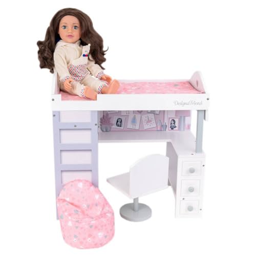 Kids DesignaFriend Wooden All In One Bedroom Playset (Doll Sold Separately)