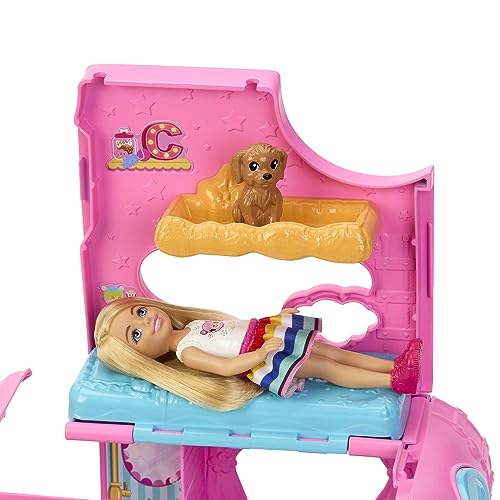 Barbie Camper, Chelsea 2-in-1 Playset with Small Doll 2 Pets & 15 Accessories