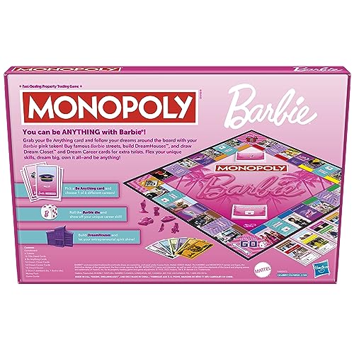 MONOPOLY Barbie Edition Board Game Ages 8+ Fun Family Games