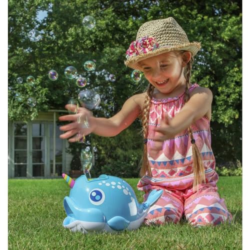 Kids Chad Valley Narwhal Bubble Machine Makes 20,000 Bubbles In 5 Minutes For Outdoor Fun