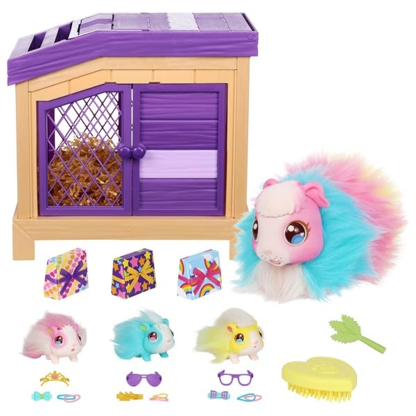 Kids Little Live Pets Guinea Pig Toy with Cage, Bed, Food and Accessories Rainbow Edition