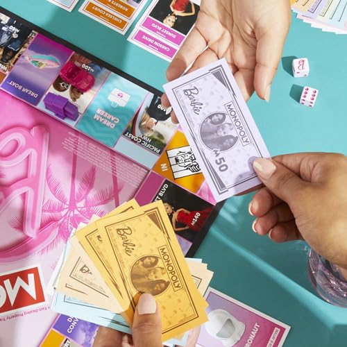 MONOPOLY Barbie Edition Board Game Ages 8+ Fun Family Games