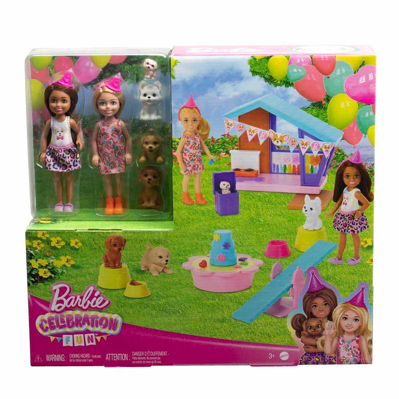 Barbie Chelsea Dog Party Two Dolls with Pets Play Set with Accessories