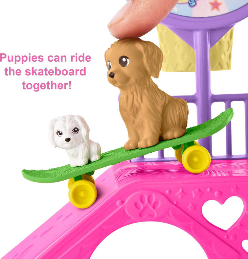 Barbie Toys, Chelsea Doll and Accessories Skatepark Playset with 2 Puppies