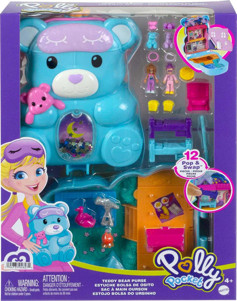 Polly Pocket Teddy Bear Wearable Purse with Micro Dolls and Accessories