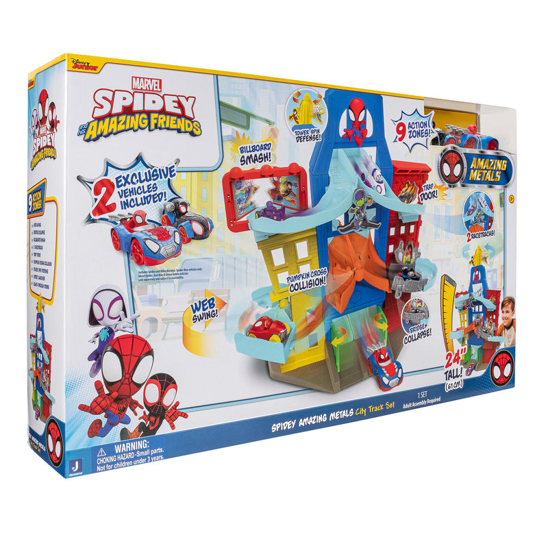 Marvel Spidey and Friends Amazing Metals City Track Playset with Five Vehicles