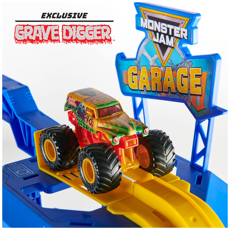 Monster Jam Garage Playset with 1:64 Grave Digger