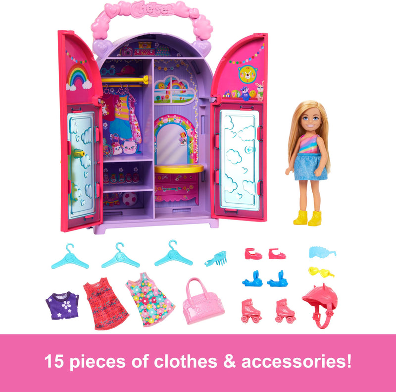 Barbie Chelsea Doll & Closet Toy Playset with 15 Pieces Clothes & Accessories