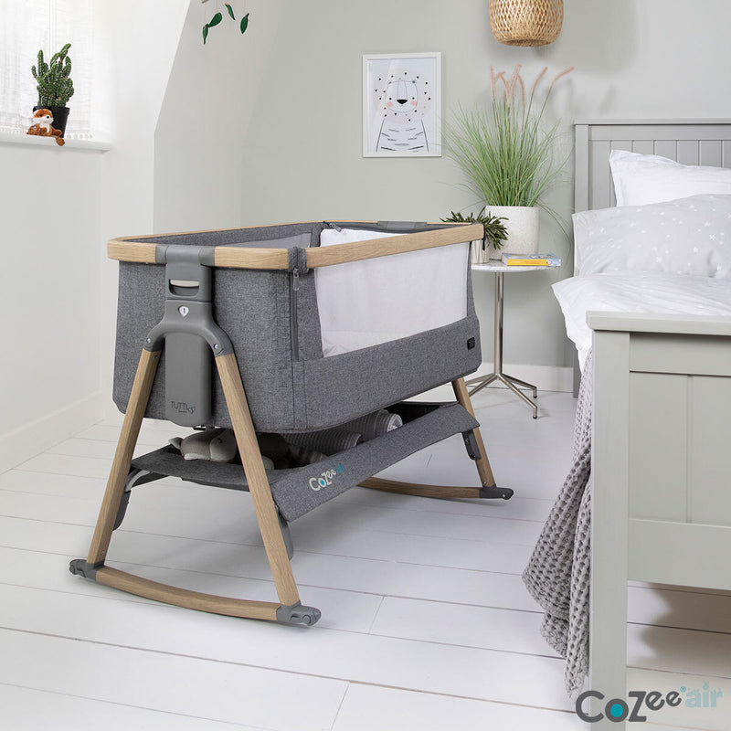 Tutti Bambini Cozee Air Bedside Rocking Crib, Oak & Charcoal