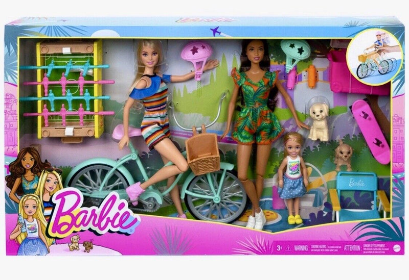 Barbie Holiday Fun Set with 3 Dolls, Bicycle and Accessories