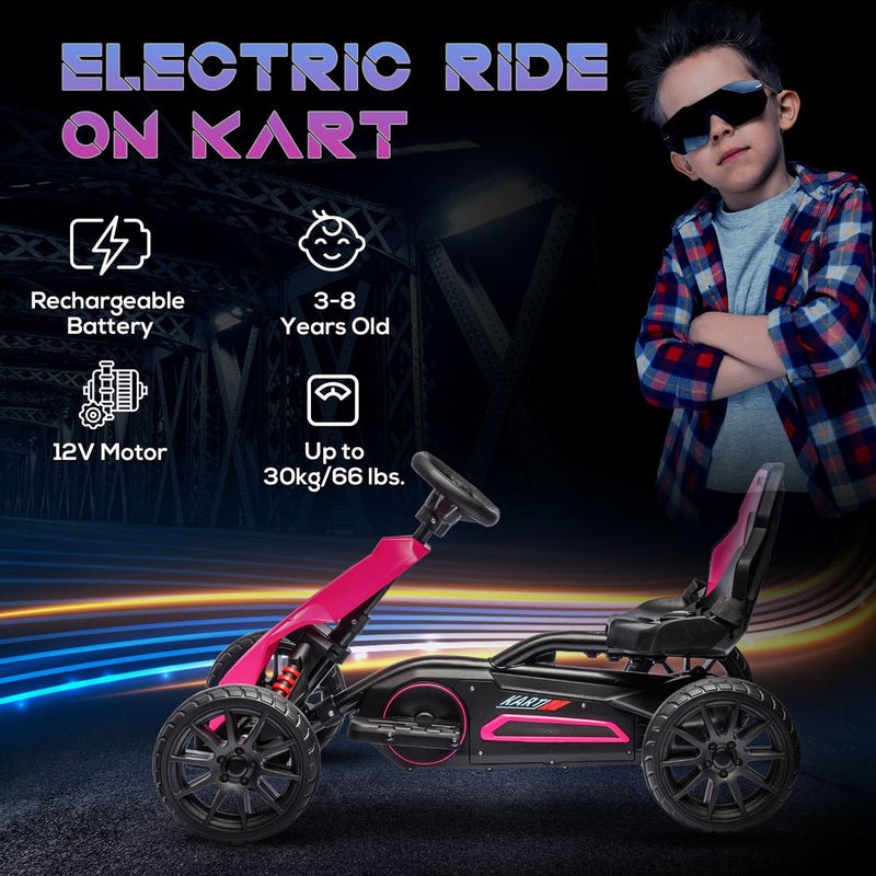 12V Electric Go Kart with Forward Reversing 2 Speeds for 3-8 Yrs - Pink