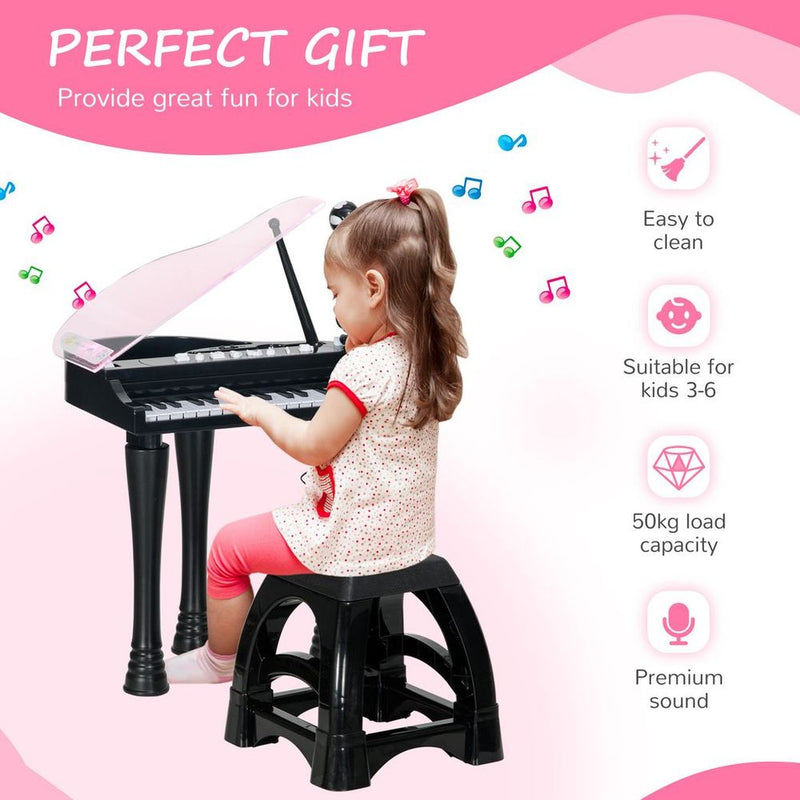 AIYAPLAY 32 Keys Kids Piano Keyboard with Stool, Lights, Microphone, Black