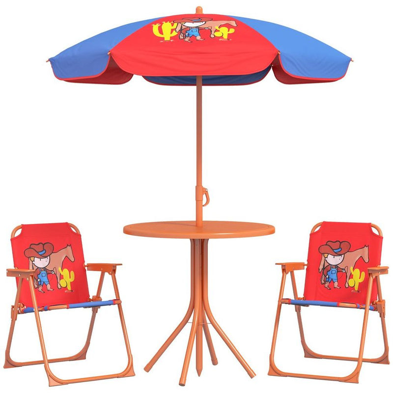 Kids Bistro Table and Chair Set with Cowboy Theme Adjustable Parasol