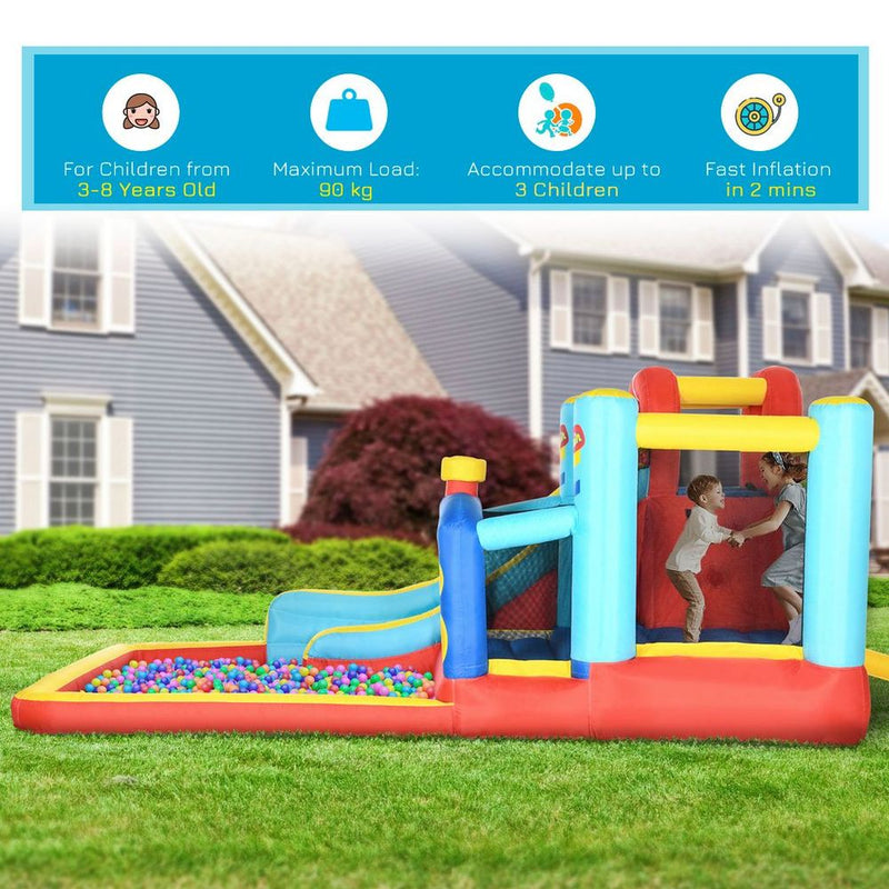 4 in 1 Kids Bouncy Castle Slide Pool Trampoline Climbing Wall Blower