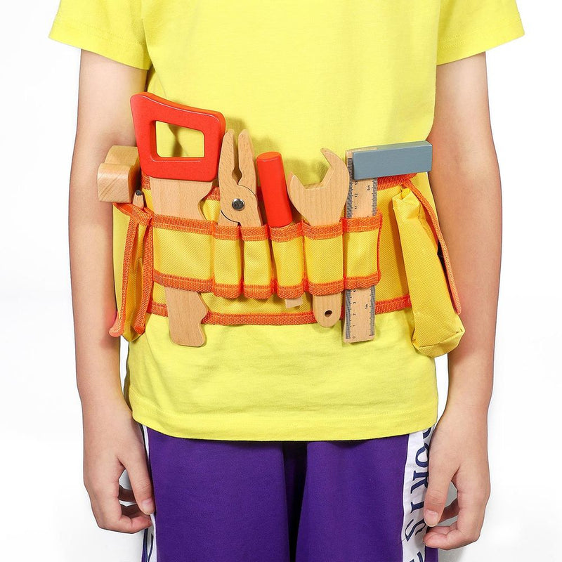 Wooden Carpenter's Tool Belt with Wooden Tools Pretend Play Builder