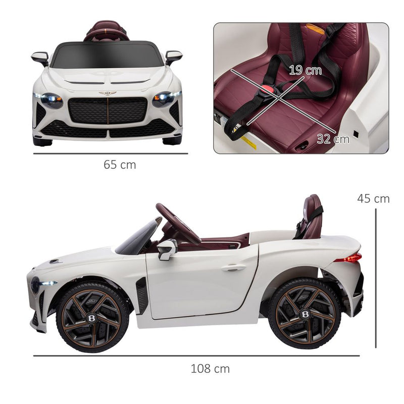 Bentley Bacalar Licensed 12V Kids Electric Car w/ Portable Battery - White