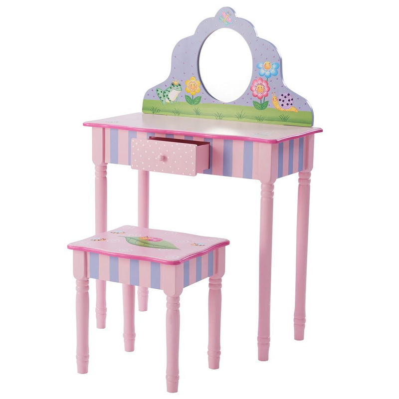 Kids Play Wooden Vanity Table, Stool Set & Mirror T