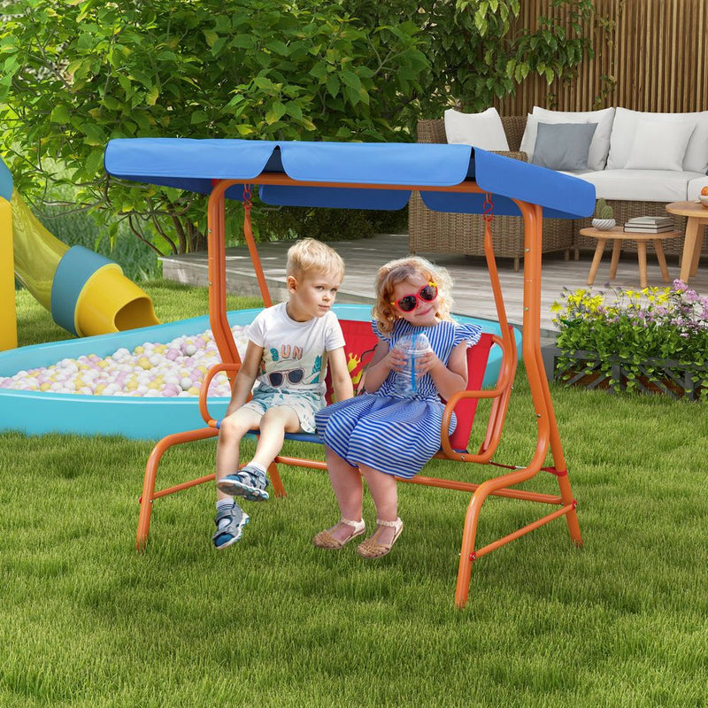 2 Seater Kids Swing Chair, Cowboy Themed with Adjustable Canopy