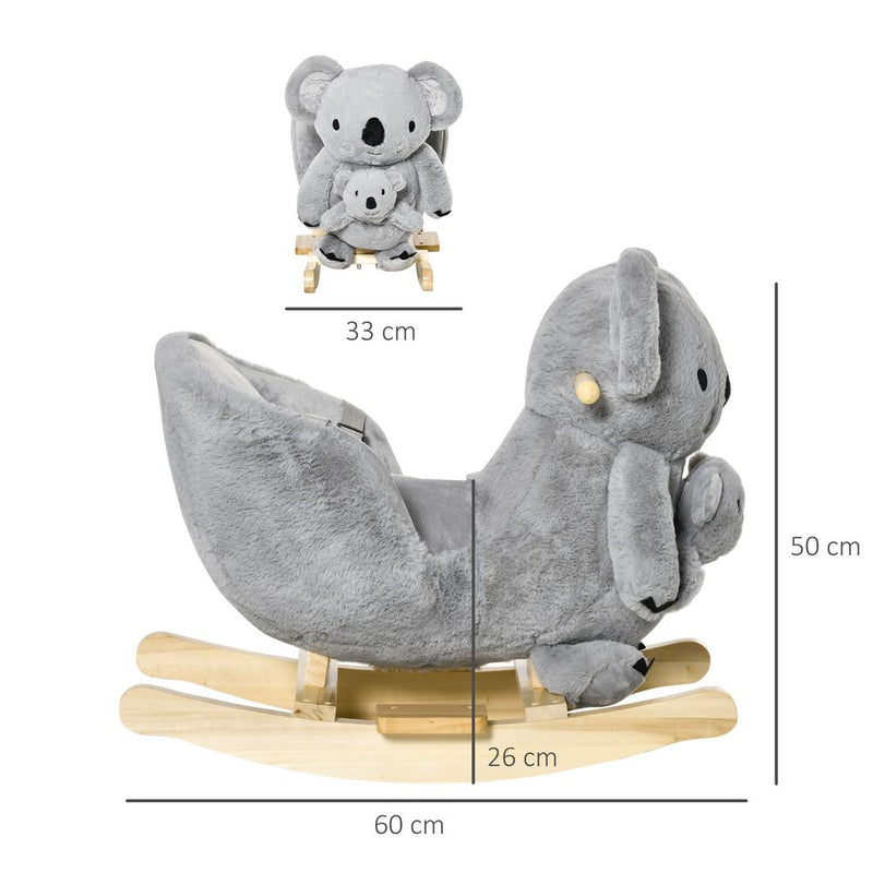 Kids Plush Ride-On Rocking Horse Koala-shaped Toy w/ Gloved Doll Grey