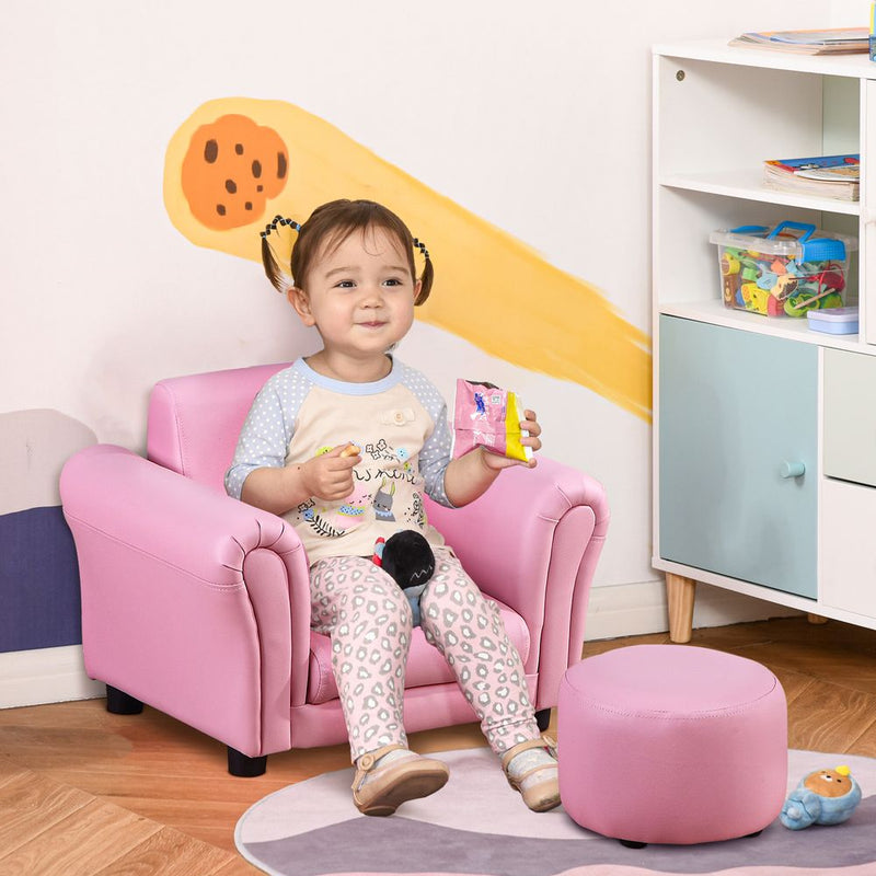 Kids Sofa Children Chair Seat Armchair W/Footstool Playroom Bedroom Pink