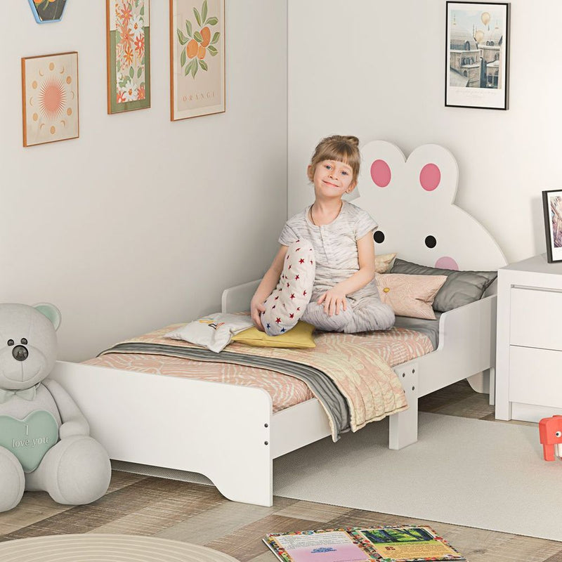 Toddler Single Bed Frame Furniture, Rabbit Design - White