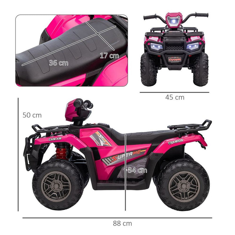 12V Electric Quad Bike for Kids w/ LED Headlights, Music - Pink