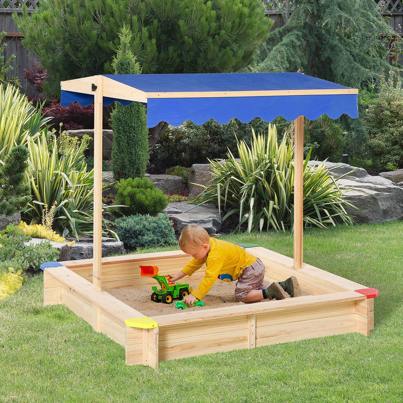 Kids Wooden Cabana Sandbox Children Outdoor Playset w/ Bench Canopy